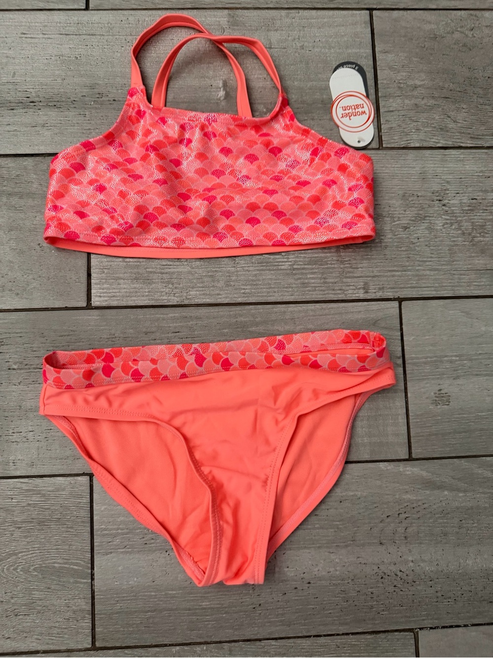 wonder nation Coral Pink Girls Two-Piece Swimsuit
